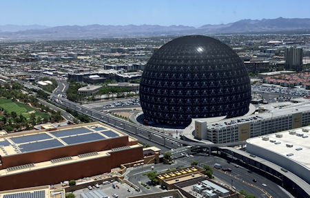 The Sphere from the Pilazzo 33rd floor showing Kenny Chesney in town